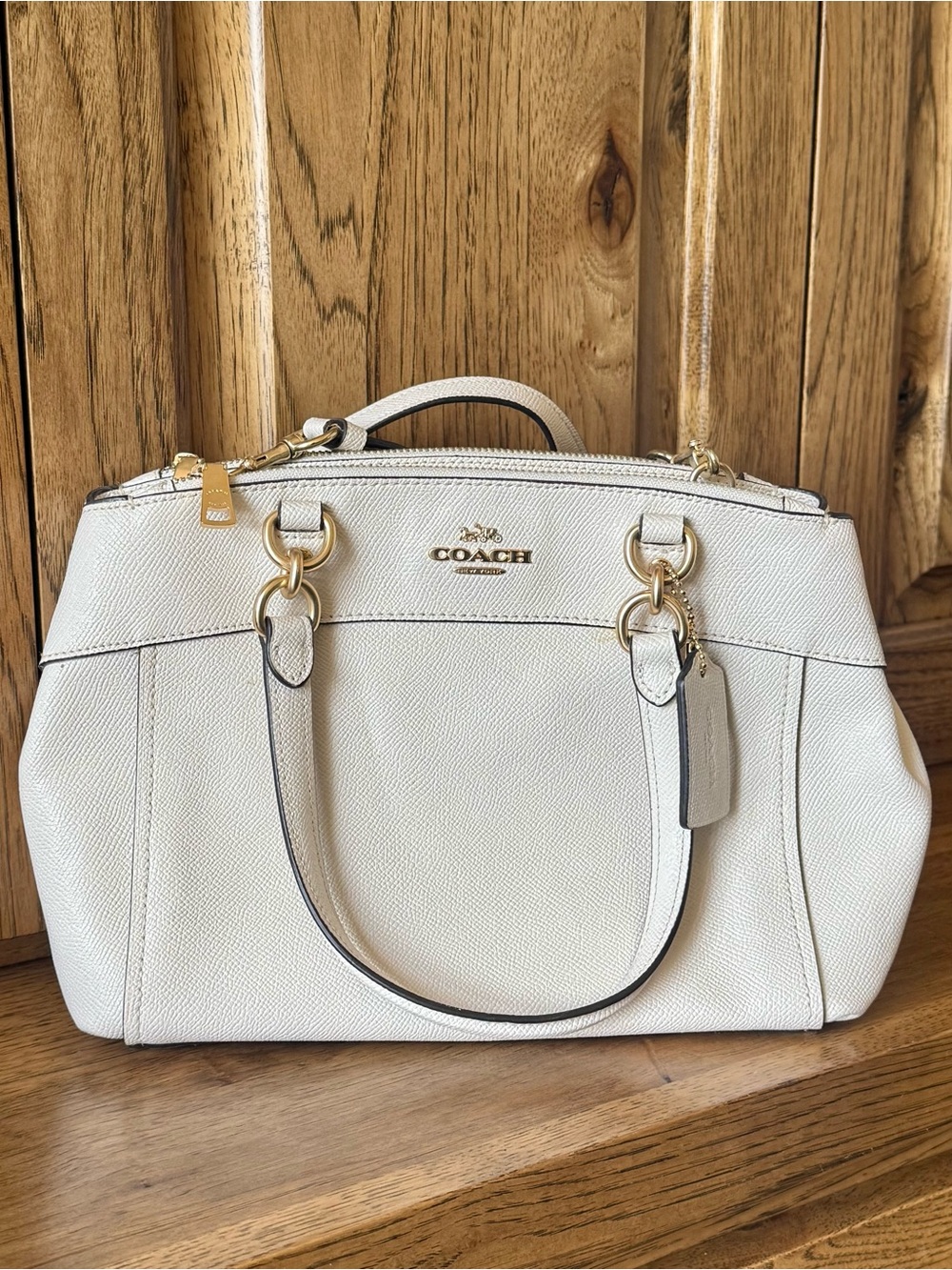 Coach Christie Carryall Ivory Crossgrain Leather Satchel Crossbody